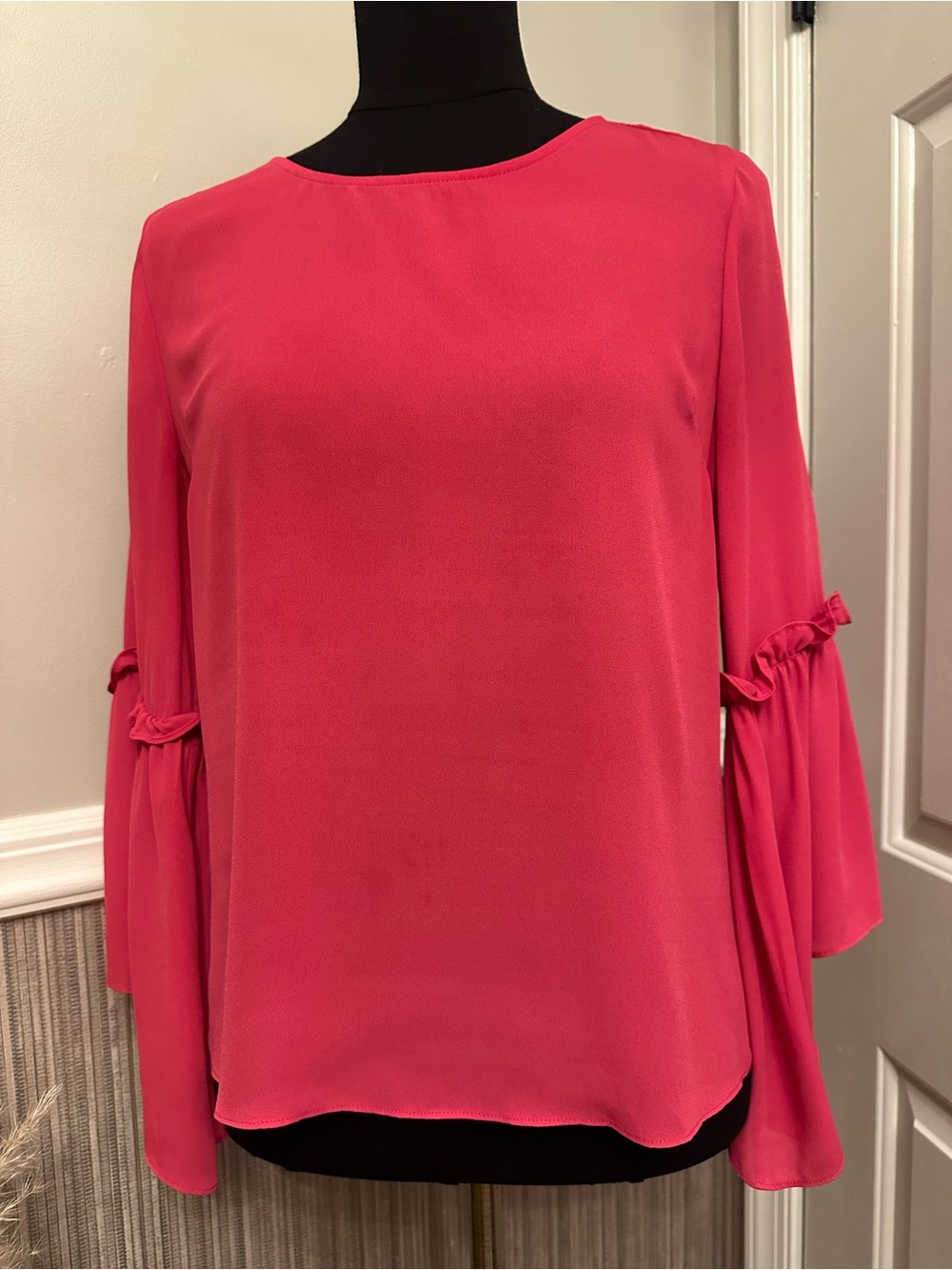 KOCCA Pink Blouse Ruffle Bell Sleeve Keyhole Top Women’s